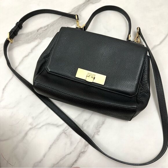 MICHAEL Michael Kors Pebbled Black Leather Callie Top Handle Bag - Picture 1 of 16